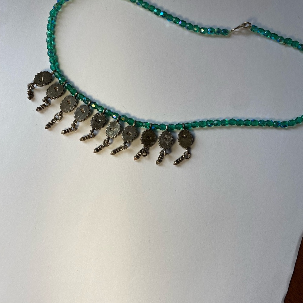 10 Stamped 925 Silver Pendants / Green Stones /beads Necklace - broken